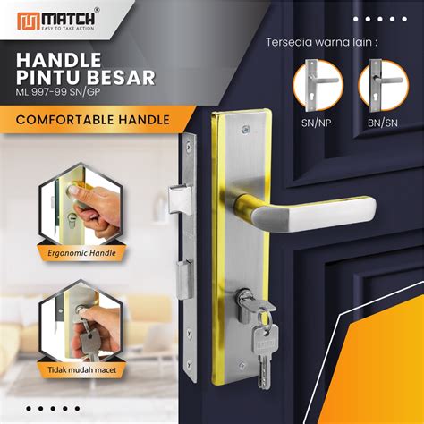 Jual MATCH Kunci Pintu Set Handle Rumah Stainless Gold Siap Pasang