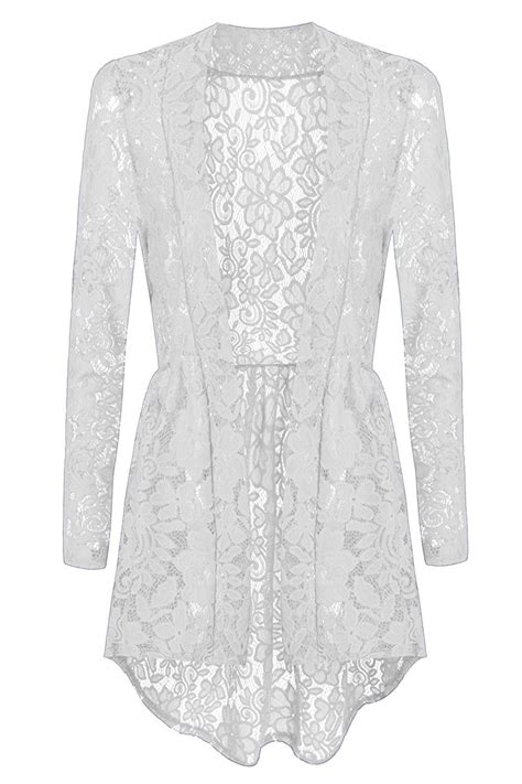 Women Long Sleeve Sheer Lace Crochet Open Front Cardigan Tops A