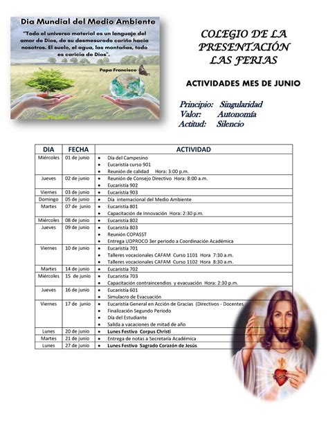 Junio Y Julio Ajdjajjxja Colegio De La Presentacin Las Ferias