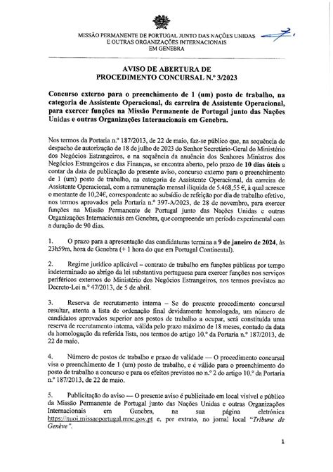 Abertura De Procedimento Concursal Para O Recrutamento De Um Assistente