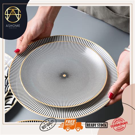 Jual Ashome Piring Linea Collection Motif Dot Texture Piring Makan