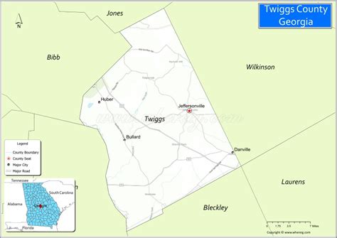 Map of Twiggs County, Georgia showing cities, highways & important ...