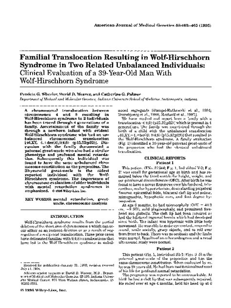 Pdf Familial Translocation Resulting In Wolf Hirschhorn Syndrome In