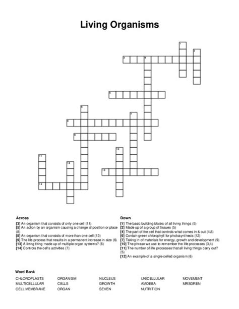 Living Organisms Crossword Puzzle