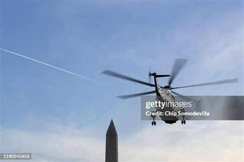 The Marine One helicopter lifts off from the White House South Lawn ...