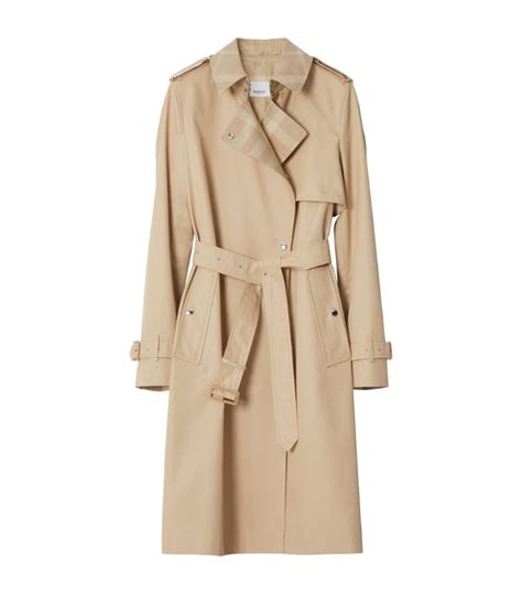 Burberry Check Panel Cotton Gabardine Trench Coat In Beige Modesens