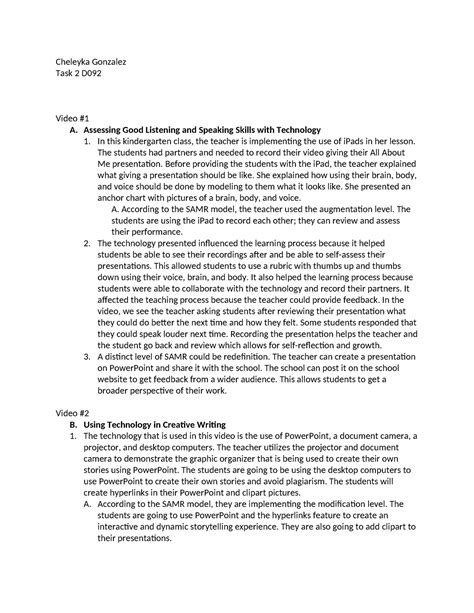 Task 2 D092 Task 2 Passed Cheleyka Gonzalez Task 2 D Video A Assessing Good Listening And