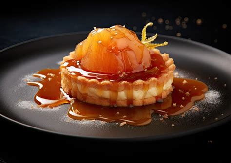 Premium Ai Image A Shot Of Salted Caramel Tart With A Side Of Sorbet