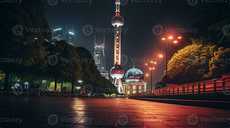 Night view of The Oriental Pearl Tower. Generative AI 32977108 Stock ...