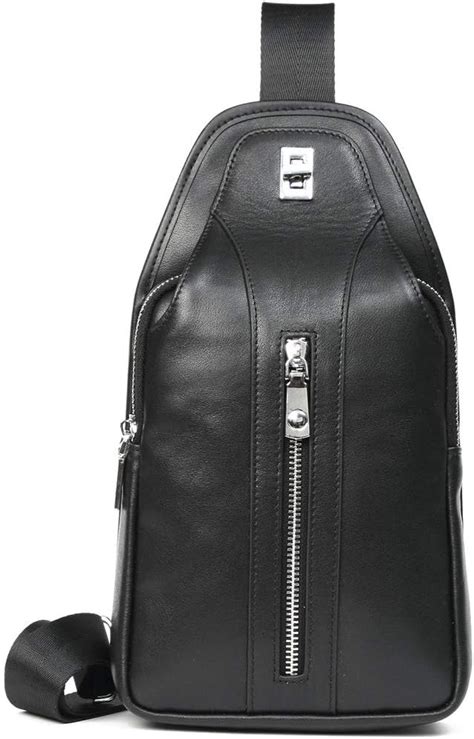 Klein Echt Leder Sling Bag Herren Schwarz Rindleder Schulter Tasche