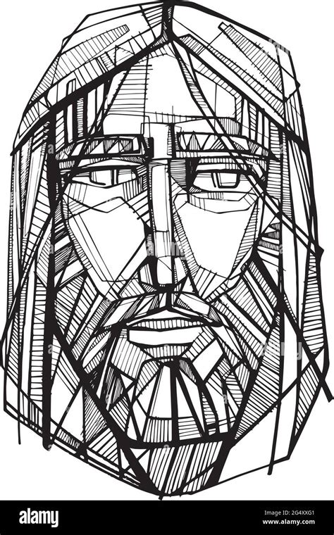 Hand Drawn Vector Illustration Or Drawing Of Jesus Christ Face Stock