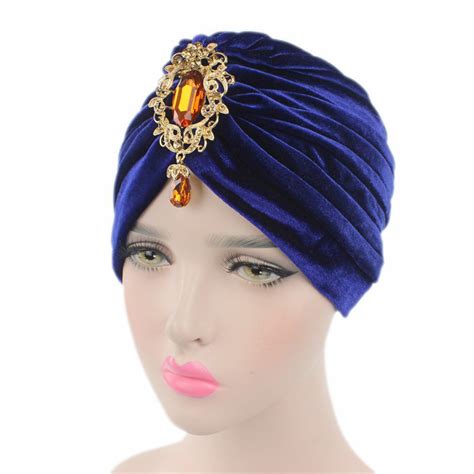 Muslim Women Velvet Rhinestone Chemo Cap Turban Hats Islamic Headwear