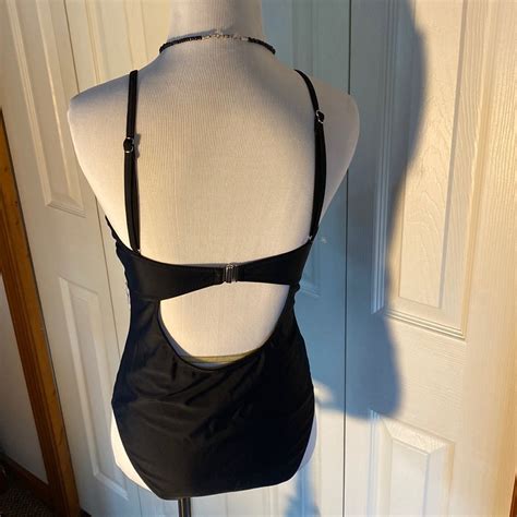 Swimsuits Black Racerback One Piece Strappy Gem