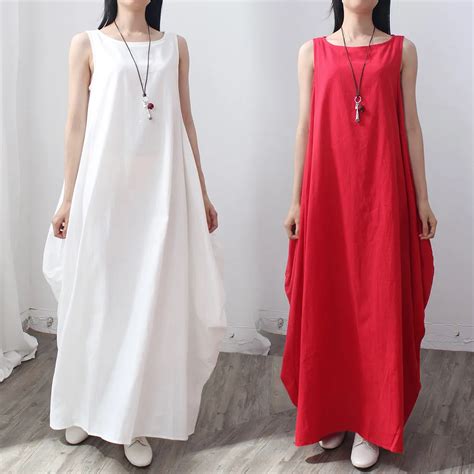 P Ammy Oversized Cotton And Linen Sleeveless Solid Color Maxi Long Shift