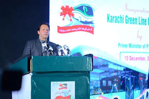 P M Khan Inaugurates Karachis Green Line Bus Project Newsweek Pakistan