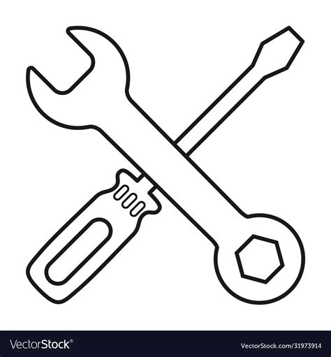 Screwdriver And Wrench Icon In Flat Style Vector Image