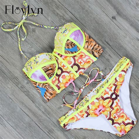 Floylyn Traje De Bano Underwire Sexy Bikini HalterPush Up Sexy Women