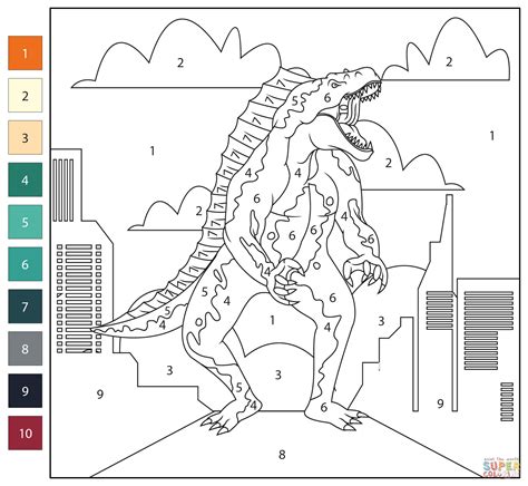 Godzilla Color By Number Coloring Page Free Printable Coloring Pages