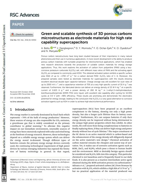 Pdf Green And Scalable Synthesis Of D Porous Carbons Microstructures