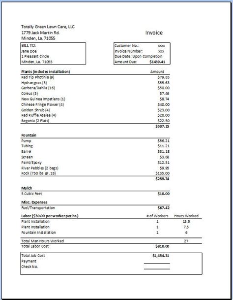 Landscaping Invoice Template Shatterlion With Simple Irrigation Estimate Template