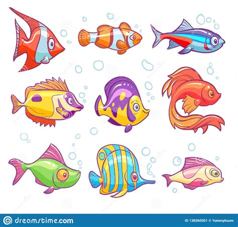 Cartoon Fishes Aquarium Sea Tropical Fish Funny Underwater Animals