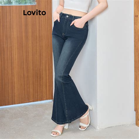 Lovito Jeans elegantes bolso simples e zíper botão para