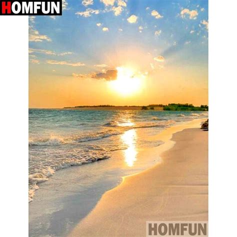 Homfun Full Square Round Drill D Diy Diamond Painting Sunset Seascape