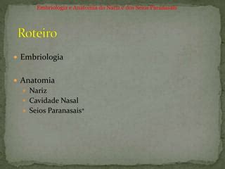 Embriologia E Anatomia Dos Seios Paranasais Gabriel 2015 PPT