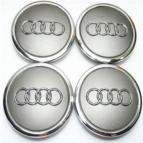 4x Centres de Roue Gris 69mm Diamètre Emblème Audi Cache Moyeu de Roue