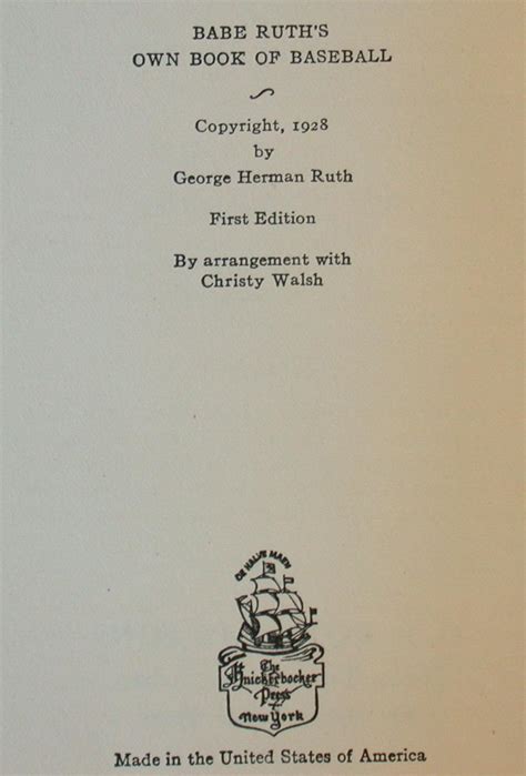 Babe Ruth S Own Book Of Baseball Par Ruth Babe Near Fine Hardcover