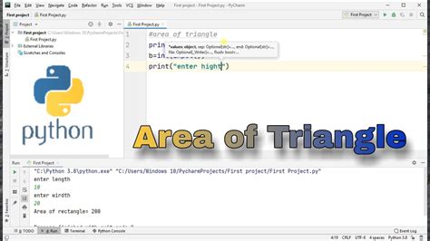 How To Find Area Of Triangle In Python Using Pycharm Youtube