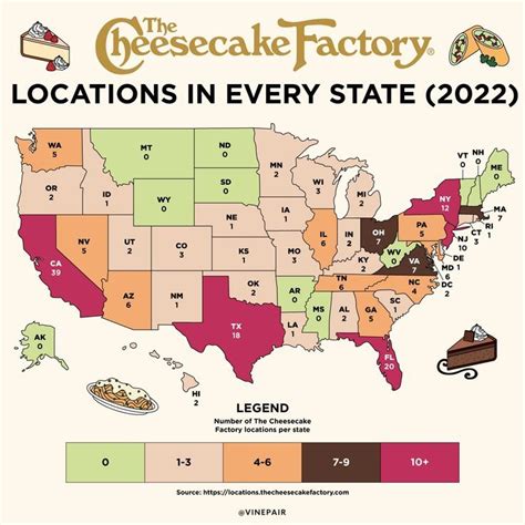 The Number Of Cheesecake Factories In Every State Map Cheesecake