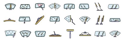 Windshield Wiper Icons Set Vector Color Line Vector Art At