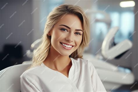 Premium Photo Young Smiling Woman Sitting On Chair At Dentist Office