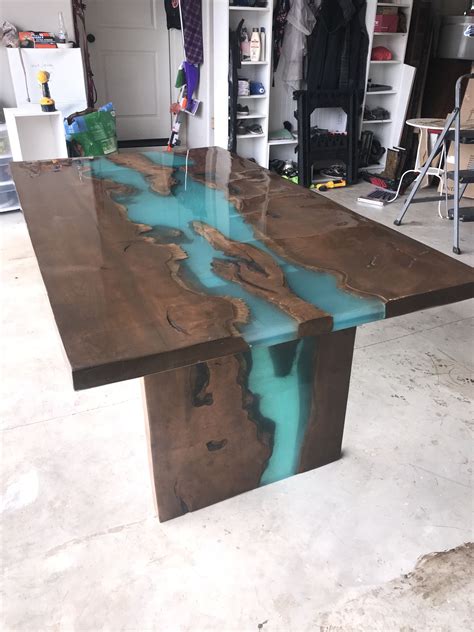 Maple Live Edge Table with Turquoise Epoxy