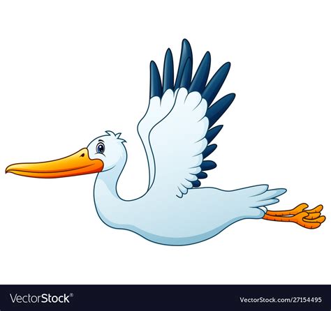 Cartoon White Stork Flying Royalty Free Vector Image