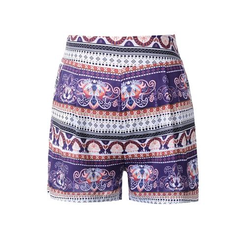 Women Boho Style Printed Holiday Summer Mini Shorts Short Loose Elastic