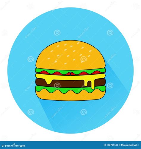 Hamburger Icon With Long Shadow In The Flat Style American Burger Fast