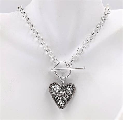 925 Sterling Silver Heart Toggle Necklace Heart Toggle Puffy Heart