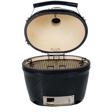 Primo Ceramic Charcoal Smoker Grill On Countertop Cypress Table Oval