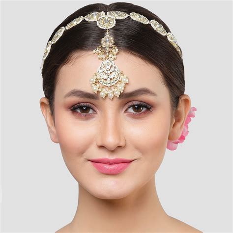 Buy Karatcart Gold Plated White Pearl Studded Kundan Beaded Sheesh