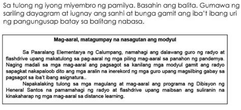 Solved Sa Tulong Ng Iyong Miyembro Ng Pamilya Basahin Ang Balita