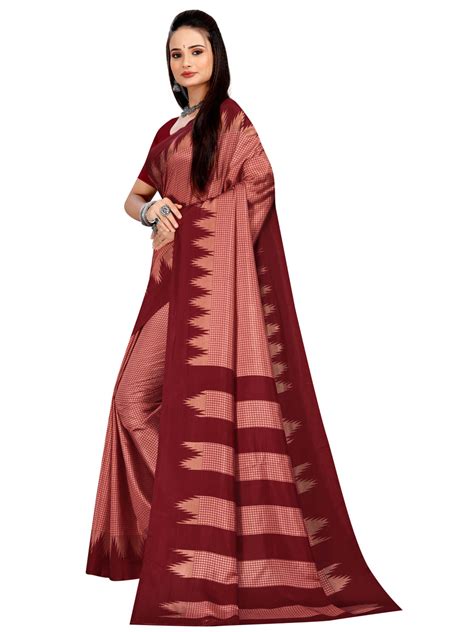 Buy Malgudi Silk Fabric Maroon Colour Uniform Wear Printed Saree With