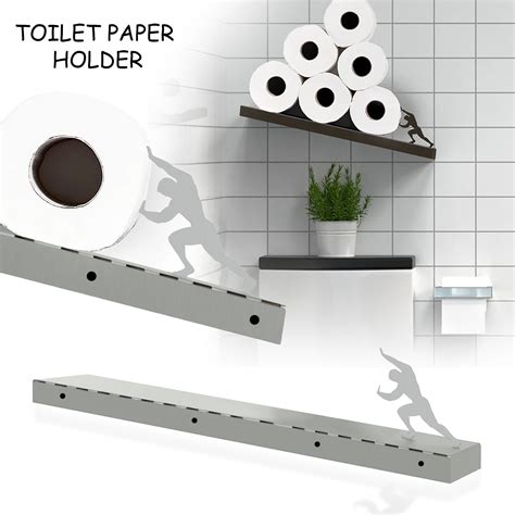 Tofotl Floating Shelf Toilet Paper Holder Tilted Black Toilet Paper