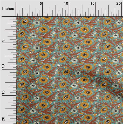 Oneoone Silk Tabby Fabric Leaves Floral Block Print Fabric By The