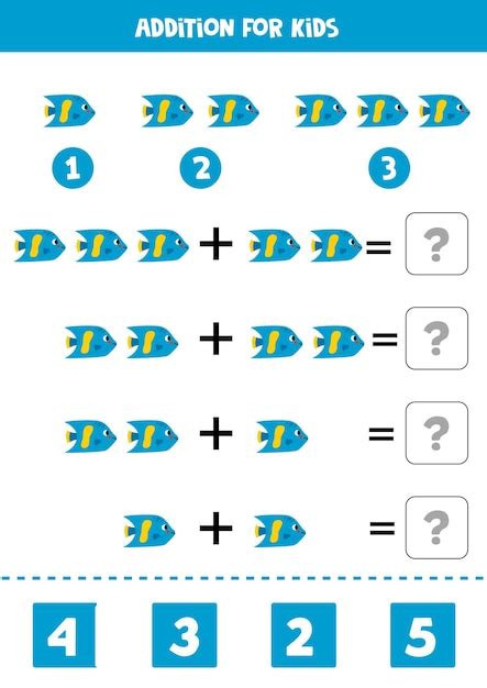 Jeu D addition Avec Différents Poissons De Mer Jeu éducatif De