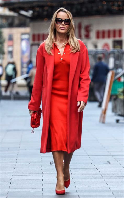 Amanda Holden In A Red Outfit Leaves The Global Radio Studios In London