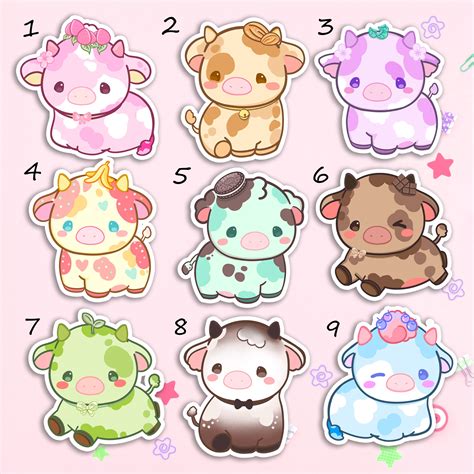 Ice Cream Cow Sticker Set Kawaii Flavor Cow Vinyl Stickers