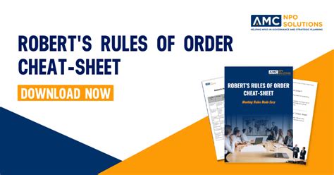 Roberts Rules Of Order Cheat Sheet Amc Governance Solutions