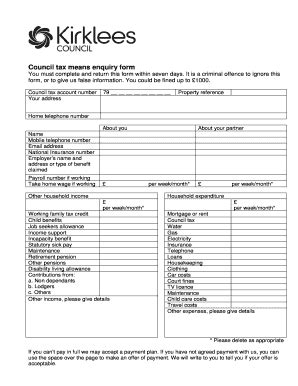 Fillable Online Council Tax Means Enquiry Form Fax Email Print Pdffiller